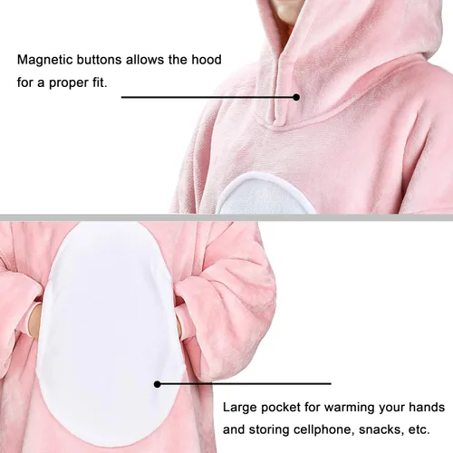 Miniatura 3 de Solaris Manta Ponible con Capucha de Unicornio Rosa para Niños - Regalo Cálido y Suave, Sudadera Pullover de Forro Polar Sherpa Acogedora de Gran