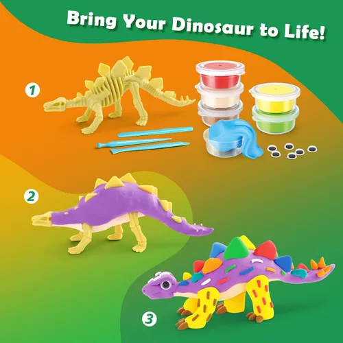 Miniatura 3 de Kit de arcilla de aire seco de dinosaurios de Drama Planet – Crea 5 modelos de dinosaurios con 12 colores de arcilla para modelar, guía