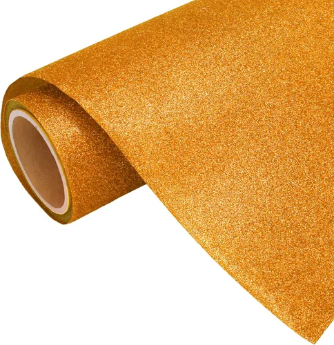 Rollo de película de vinilo de transferencia de calor Threadart de oro amarillo con purpurina de 3 yardas x 20 pulgadas | Colores con purpurina |