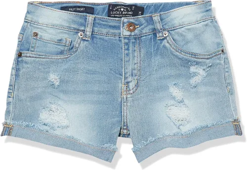 Lucky Brand Girls' Cuffed Jean Shorts, Stretch Denim with 5 Pockets, Mid to High Rise Waist