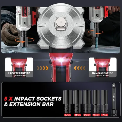 Miniatura 5 de Llave de impacto inalámbrica, 1200 Nm (900 pies-libras) Pistola de impacto sin escobillas de 1/2 pulgada, baterías de 2 x 4.0 AH motor de impacto