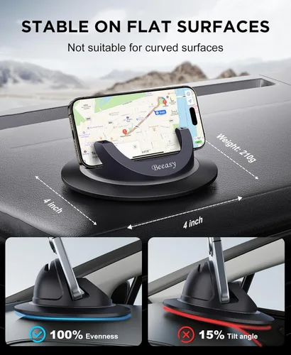 Miniatura 3 de Beeasy Soporte de teléfono celular para salpicadero de automóvil, soporte de teléfono con silicona giratoria de 360°, antideslizante, soporte