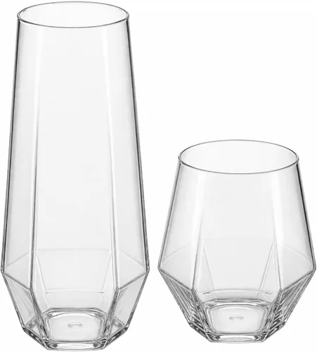 Miniatura 10 de Paquete de 48 vasos de plástico ondulados de origami acanalados, 24 copas de champán de 9 onzas sin tallo y 24 vasos de 12 onzas, vasos desechables