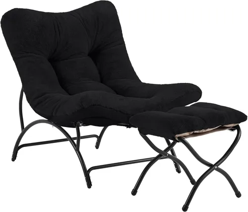 Tiita - Silla acentuada perezosa con otomana, cómoda silla de ocio con estructura metálica y tela de felpa, silla reclinable acogedora con asiento