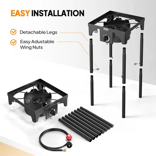 Miniatura 3 de ROVSUN 100,000 BTU Estufa de Gas Portátil para Acampar, Quemador de Propano para Exteriores con Regulador de 20psi, Cocina de Campamento de Alta