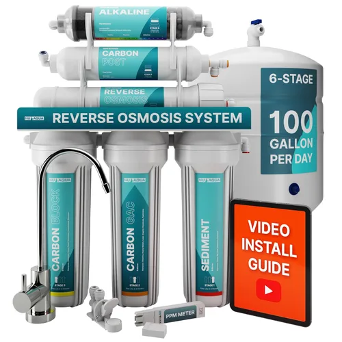 Miniatura 8 de NU Aqua Sistema de Filtro de Agua de Ósmosis Inversa de 5 Etapas para Debajo del Fregadero - 100 GPD Filtración RO con LLave y Depósito - Medidor