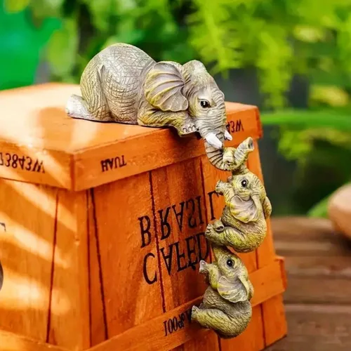Miniatura 4 de Juego de 3 piezas de estatua de decoración de elefante, madre y dos bebés colgantes, adornos para sala de estar, dormitorio, decoración del hogar