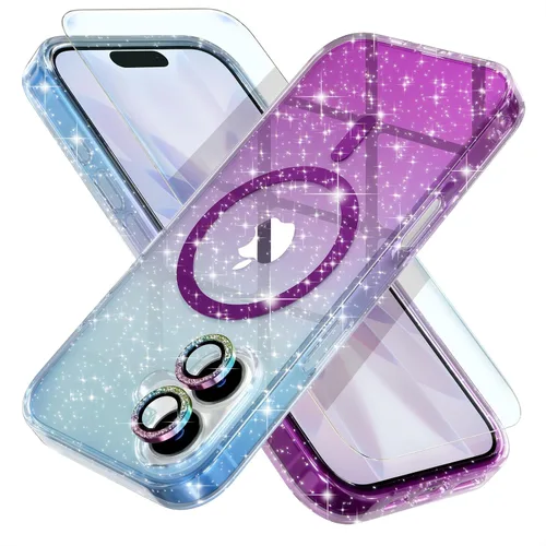 Miniatura 55 de Choiche Funda magnética para iPhone 15 Pro Max, funda transparente con purpurina brillante para mujer