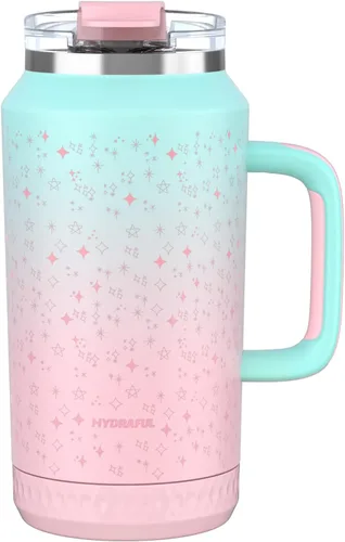 Miniatura 18 de Hydraful Vaso de 64 onzas con asa y pajilla, 100% a prueba de fugas, vaso aislado reutilizable, botella de agua grande de acero inoxidable, taza