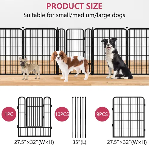 Miniatura 7 de Corralito para perros para interiores, valla portátil para perros de 32 pulgadas de altura, 10 paneles para mascotas, corral exterior para patio
