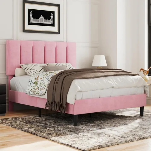 Miniatura 33 de VECELO - Base de cama tamaño individual con cabecera tapizada, plataforma con soporte de listones de madera de alta resistencia, no necesita somier