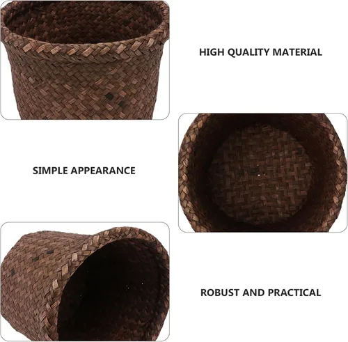 Miniatura 4 de NUOBESTY Cesta redonda de hierba marina: 5.5 x 7.1 pulgadas, cubierta de macetas tejidas, contenedores de macetas - Cesta de mimbre para plantas