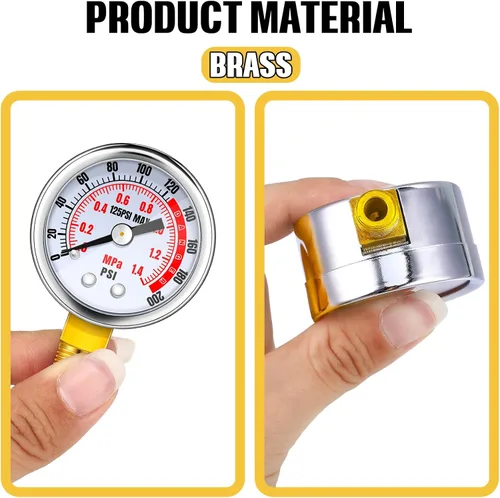 Miniatura 6 de Xuhal 4 Piezas Medidor de Presión de Aire 0-200 PSI - Conexión NPT Macho de 1/8'', Montaje Lateral Inferior, Medidor de Compresor de Aire con Esfera