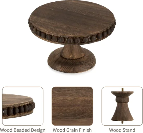 Miniatura 4 de Hanobe Soporte para Tartas de Madera Pequeño: Soporte de Pedestal para Cupcakes de 8 Pulgadas, Elevador de Exhibición de Postres Rústico Envejecido