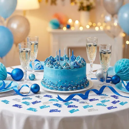 Miniatura 2 de Confeti de feliz cumpleaños, decoración de dispersión de mesa, suministros de fiesta azul y plateado