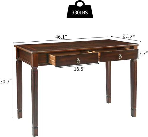 Miniatura 2 de BSZ-D1258 - Escritorio de madera vintage con 2 cajones, estación de trabajo sólida para computadora de 46 pulgadas de ancho, mesa de estudio