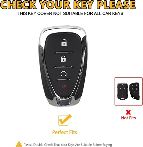 Miniatura 2 de FT FUNTOR Funda para llavero Chevrolet, funda de llave de TPU de 4 botones con borde dorado, compatible con Chevrolet Equinox Bolt Sonic Trax Blazer