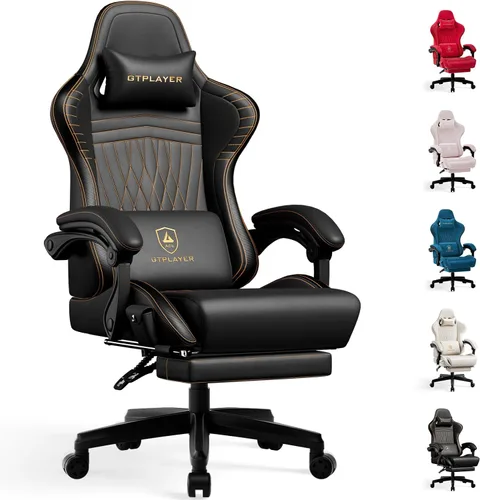 Miniatura 15 de GTPLAYER Silla de juegos para adultos, sillas ergonómicas de videojuegos con altavoces, reposapiés y reposabrazos de conexión, silla reclinable
