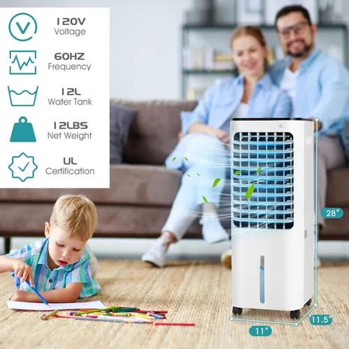 Miniatura 7 de GOFLAME Enfriador de aire evaporativo 4 en 1, ventilador de refrigeración de aire portátil humidificador de aire con 4 paquetes de hielo y control