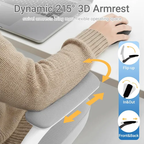 Miniatura 6 de HYLONE Silla de dibujo alta de oficina con reposabrazos abatibles, silla ergonómica para computadora con soporte lumbar, reposapiés ajustable, Gris
