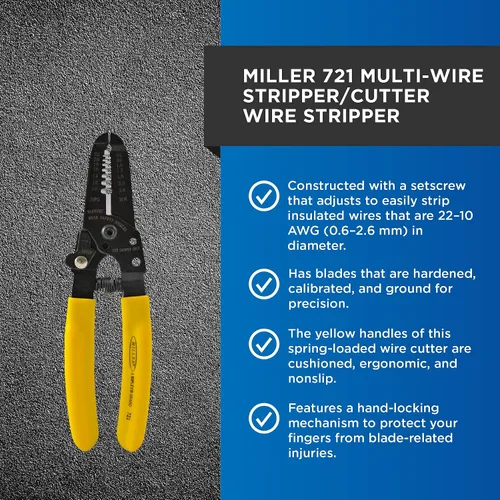 Miniatura 2 de Miller 721 Pelacables y cortador para técnicos profesionales, electricistas e instaladores, herramienta fácilmente portátil, 3.8 onzas