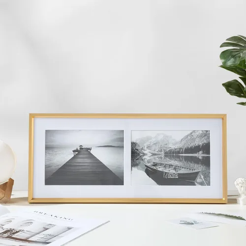 Miniatura 8 de Marco de fotos de aluminio dorado con 2 aperturas de 5 x 7 2 tapetes incluidos, plexiglás HD, se adapta a fotos de 5 x 7 o 4 x 6, soporte de mesa