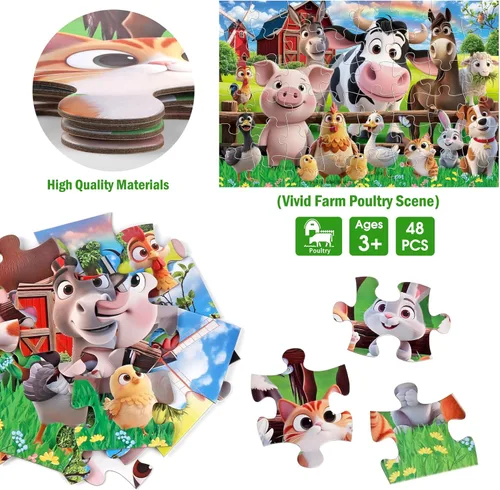 Miniatura 4 de Rompecabezas de suelo jumbo para niños, 48 piezas de animales de granja para niños pequeños de 3 a 5 años, rompecabezas de granero grande, juguetes