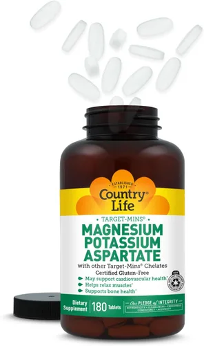 Miniatura 7 de Country Life Target-Mins Aspartato de potasio y magnesio, 600 mg/198 mg, 90 tabletas, certificado sin gluten, certificado vegano