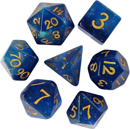 Miniatura 35 de Juego de dados de resina para DND, juego de 7 dados poliédricos negros D&D rellenos con papel de colores brillantes para juegos de rol