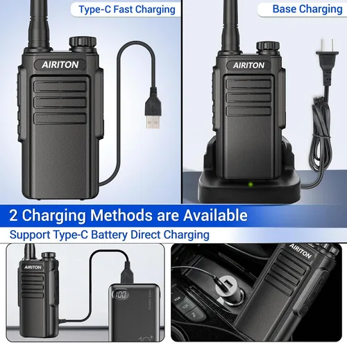 Miniatura 3 de Walkie Talkies de largo alcance para adultos, radio bidireccional recargable Walkie Talkie UHF con batería de iones de litio de 1500 mAh, cargador