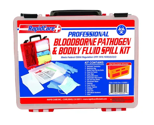 Rapid Care First Aid 839BBK-1 Kit Premium de Patógenos Transmitidos por la Sangre y Derrames de Fluidos Corporales, Cumple con OSHA, Montable en