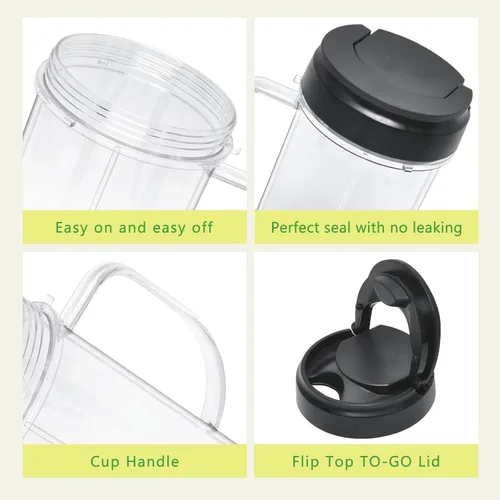 Miniatura 4 de Paquete de 2 piezas de repuesto para tazas de licuadora Magic Bull, taza alta de 22 onzas con tapa abatible para llevar, piezas de repuesto