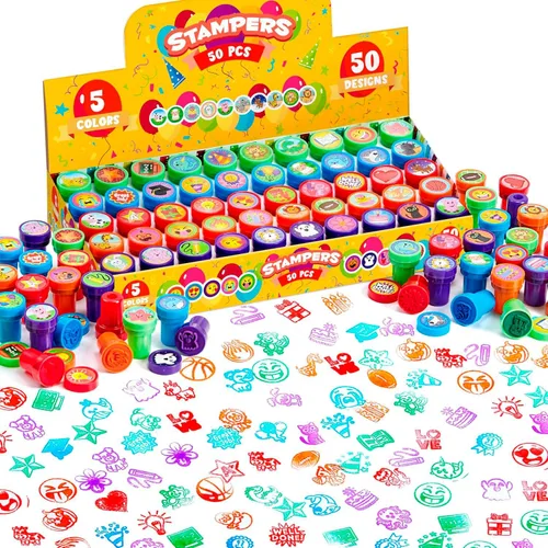 Miniatura 9 de JOYIN 50 sellos de animales para niños, con 50 diseños diferentes, granja, animales marinos, sellos para manualidades, caja de premios juguetes