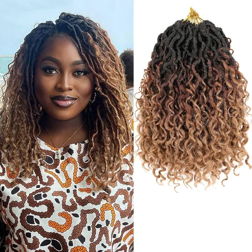 Miniatura 8 de COOKOO 14 pulgadas, 8 piezas de cabello de ganchillo Goddess Locs en total 112 hebras de pelo sintético negro natural de ganchillo de río hippie