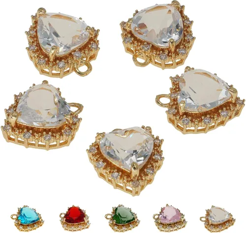 Miniatura 28 de Dijes de latón chapados en oro de circonita de cristal para hacer joyas, pulseras, collares, aretes, colgantes, suministros de manualidades