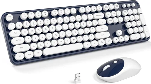 Miniatura 37 de KNOWSQT Combo de teclado y ratón inalámbrico, teclados lindos de tamaño completo estilo máquina de escribir 2.4G azul colorido - receptor USB Plug