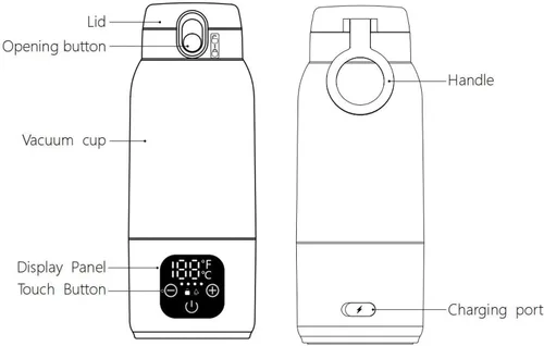 Miniatura 5 de Hervidor eléctrico de viaje, 16.9 fl oz, calentador de agua portátil USB de acero inoxidable 316 con PD carga rápida y temperatura ajustable