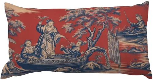 Miniatura 24 de Chinoiserie Throw Pillow Case Red Peony Floral Lumbar Pillowcases Asian Style Decorative Pillow Home Cotton Linen 12x18 Rustic Cushion Cover for