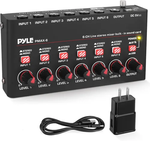 Miniatura 8 de Pyle Mezclador de línea inalámbrico Bluetooth 5.0 de 4 canales - Interfaz de audio USB - 4 entradas mono/estéreo - Ruido ultrabajo - Alto margen