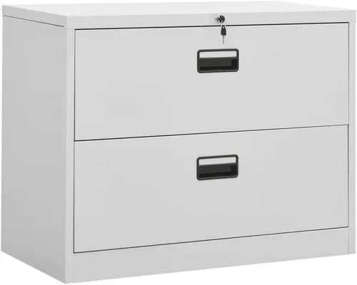 Miniatura 17 de Archivador de metal de 2 cajones, archivador de acero para oficina con cerradura para el hogar y la oficina, 35.4 x 18.1 x 28.5 pulgadas (blanco)