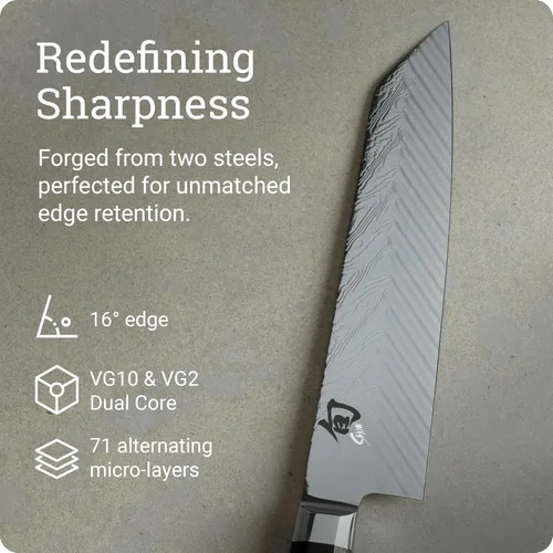 Miniatura 3 de Shun Cuchillo Kiritsuke de doble núcleo de 8 pulgadas, cuchillo de chef maestro, ideal para la preparación integral de alimentos, auténtico cuchillo