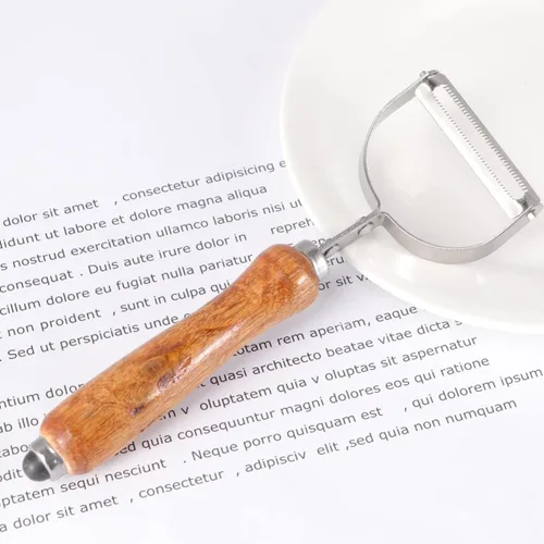 Miniatura 9 de Kichvoe Pelador de verduras de acero inoxidable con mango de madera, pelador de frutas de melón, pelador de manzana horizontal, cortador de metal