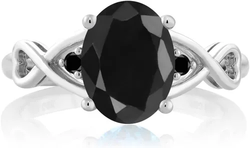 Miniatura 2 de Gem Stone King Anillo de plata de ley 925, zafiro negro y diamante negro para mujer (2.60 quilates), disponible en talla 5, 6, 7, 8, 9), Metal Metal