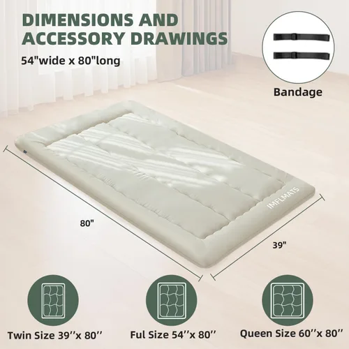 Miniatura 2 de Colchón de Suelo Japonés Colchón Futón, Almohadilla de Dormir Tatami Plegable de 3" para Adultos y Niños, 100% Espuma de Alta Densidad Colchón