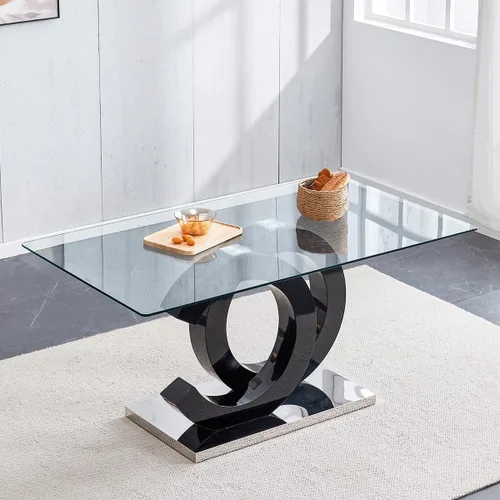 Miniatura 14 de gopop Mesa de comedor de cristal de 63 pulgadas, mesa de cocina moderna, mesa de comedor de vidrio transparente con patas de diseño único negro