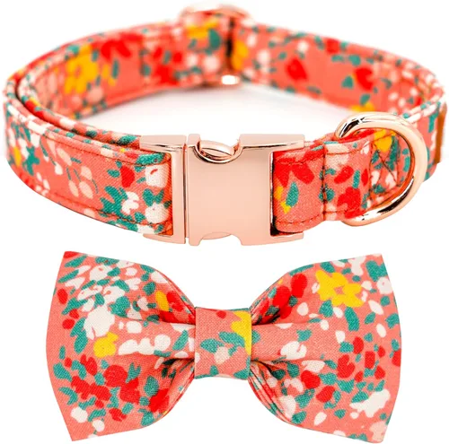Miniatura 16 de Tunkoo Pink Daisy - Collar para perro con corbata de lazo de flores, collar ajustable de algodón de alta calidad, hebilla de metal duradera