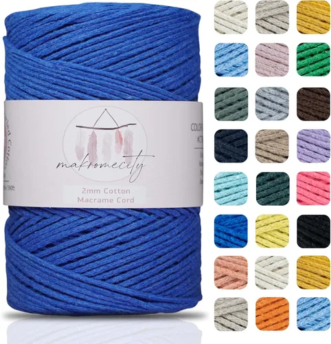 Miniatura 16 de Makromecity, Cordón de macramé de algodón de 0.079 in x 195 yardas (590 pies) de algodón reciclado de 0.079 pulgadas, hilo de ganchillo para Azul