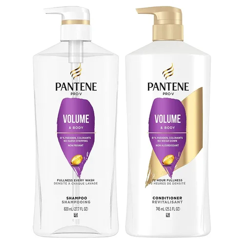 Pantene Set de champú, acondicionador y tratamiento capilar, volumen y cuerpo para cabello fino, seguro para cabello teñido