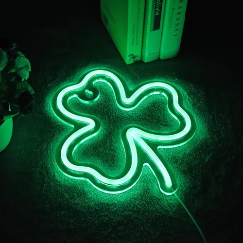 Miniatura 3 de Roouneon Letreros de neón de trébol del día de San Patricio, trébol, cerveza, bar, dormitorio, luz de neón, luces LED de neón para hombre, cueva
