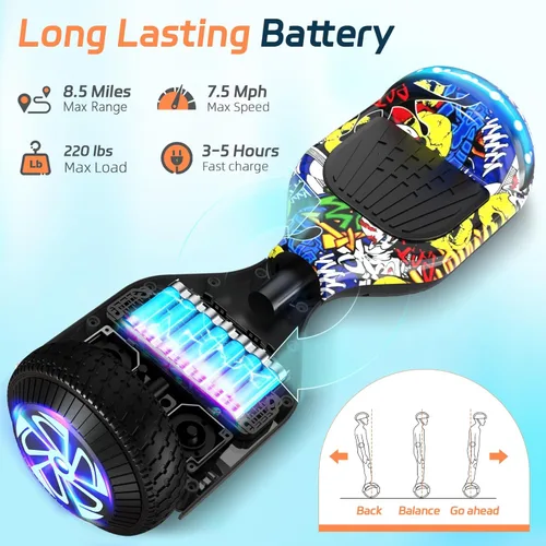 Miniatura 5 de Scooter con luces LED Bluetooth Corlorful, ruedas de 6.5 pulgadas, scooter de motor dual de 300 W para niños, niñas, niños y adultos, todas